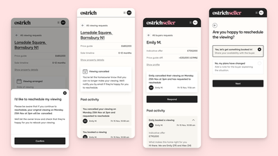 The buyer reschedule flow showing warning copy and the seller's response options.