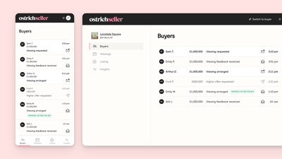 The seller's buyers list shown across mobile and desktop, with reading states and date sorting.
