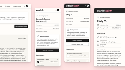 The viewing request page shown from both buyer and seller perspectives, on mobile and desktop.